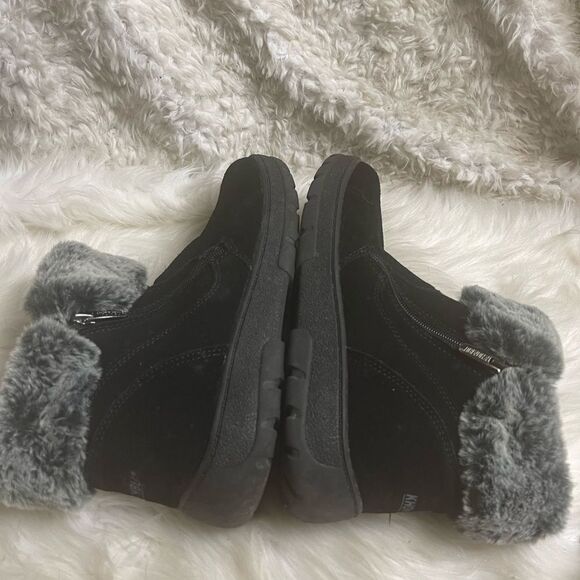 KHOMBU Jessica leather suede black ankle boots with gray & black faux fur SZ10M - Picture 9 of 12